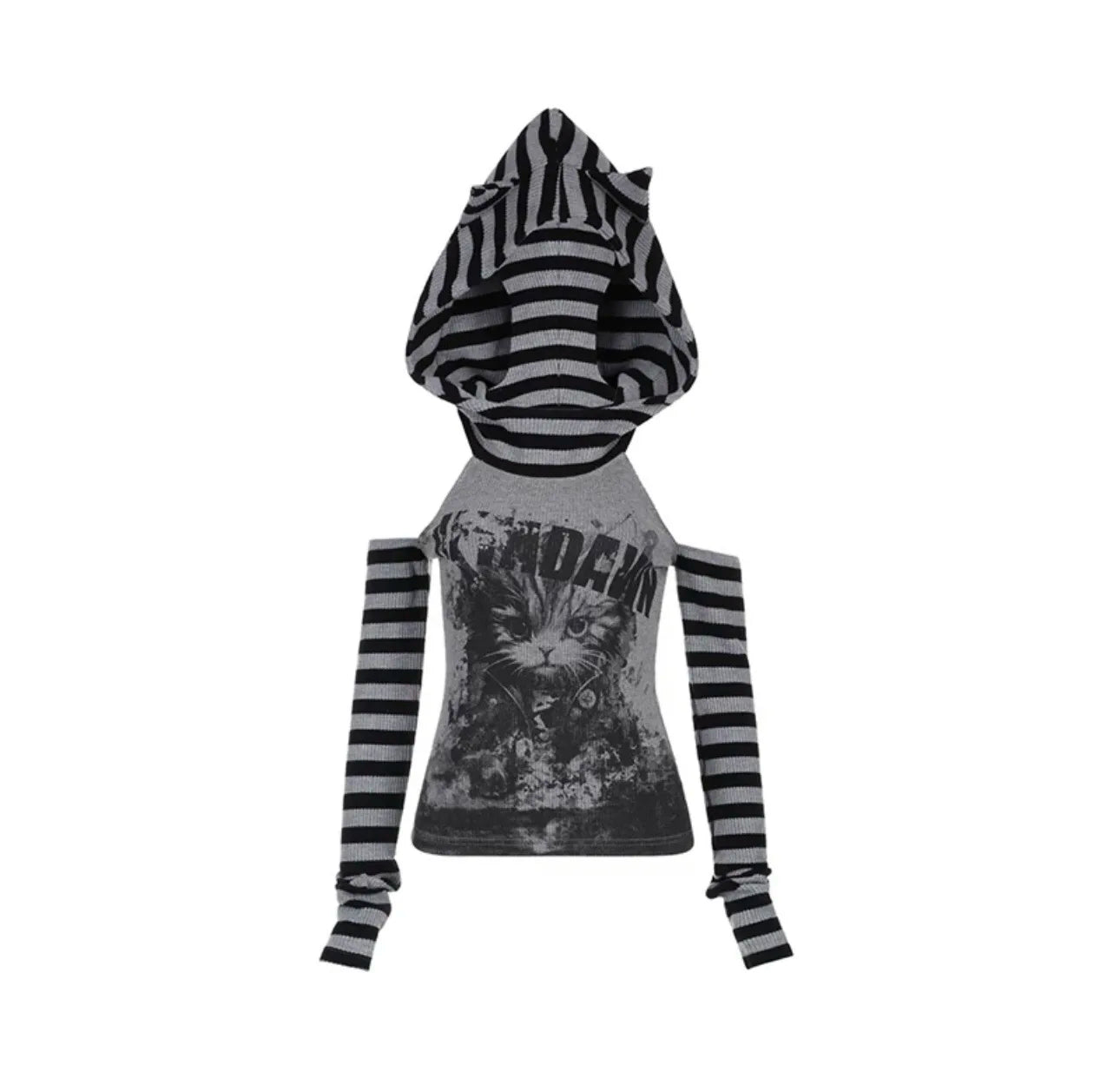 Gothic Striped Patchwork Hoodie - Y2K Grunge Aesthetic Comfy Layer for Edgy Outfits