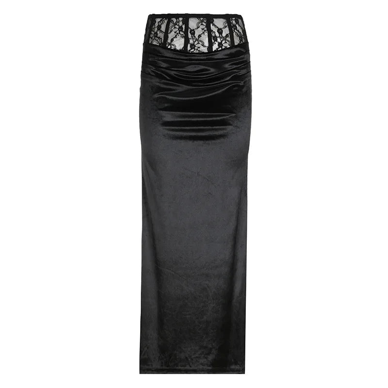 Gothic Velvet Trumpet Skirt - Y2K Grunge Aesthetic for Edgy Fashion Lovers