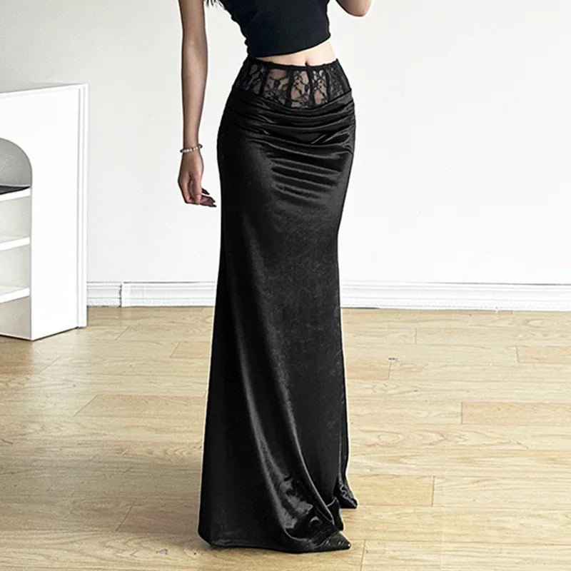 Gothic Velvet Trumpet Skirt - Y2K Grunge Aesthetic for Edgy Fashion Lovers