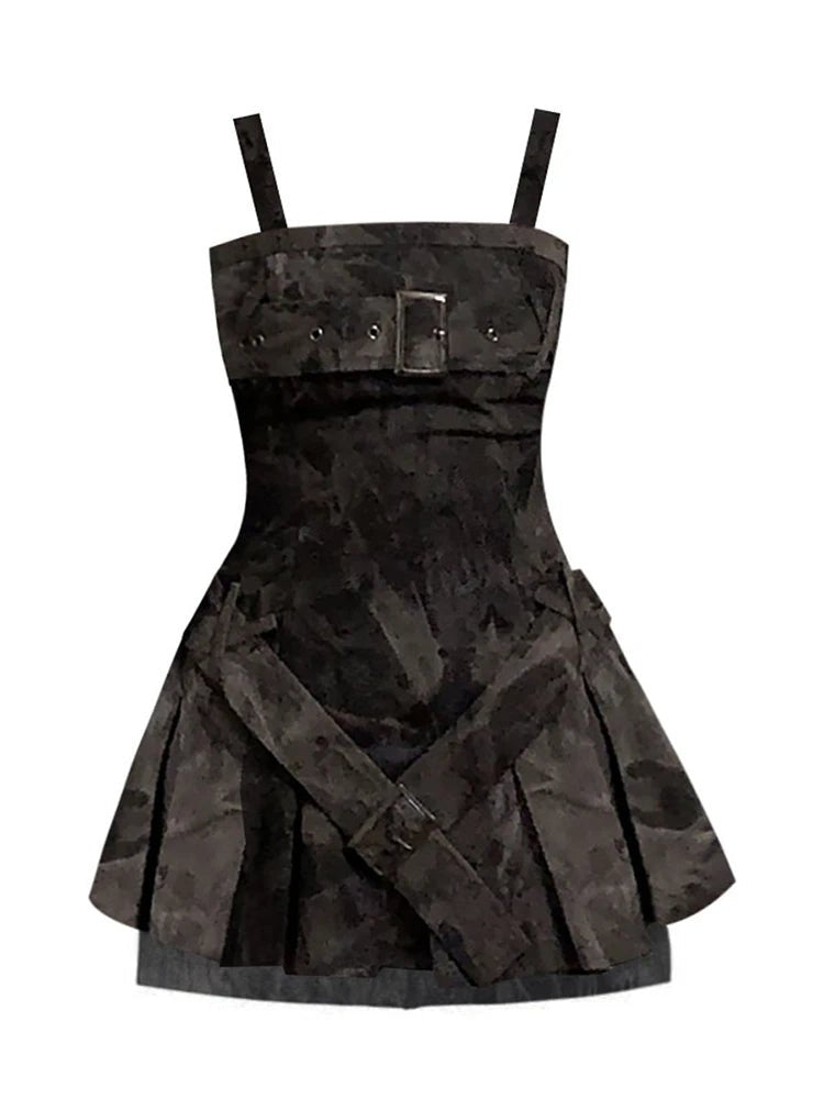 Gothic Y2K Mini Denim Dress - Edgy Grunge Style with Vintage Aesthetic Charm