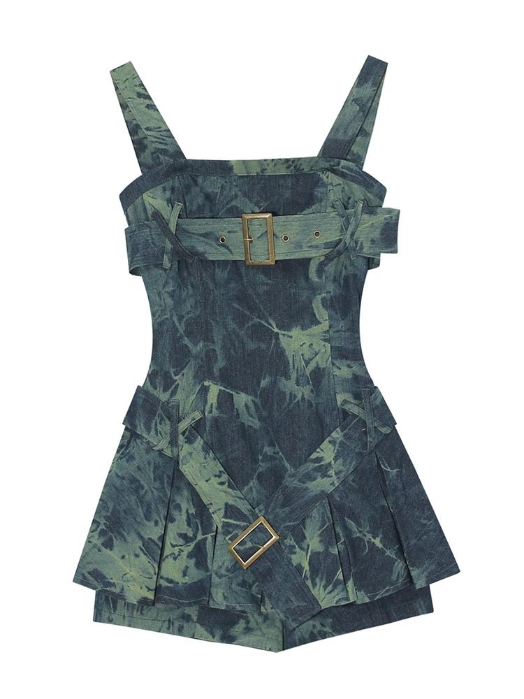 Gothic Y2K Mini Denim Dress - Edgy Grunge Style with Vintage Aesthetic Charm