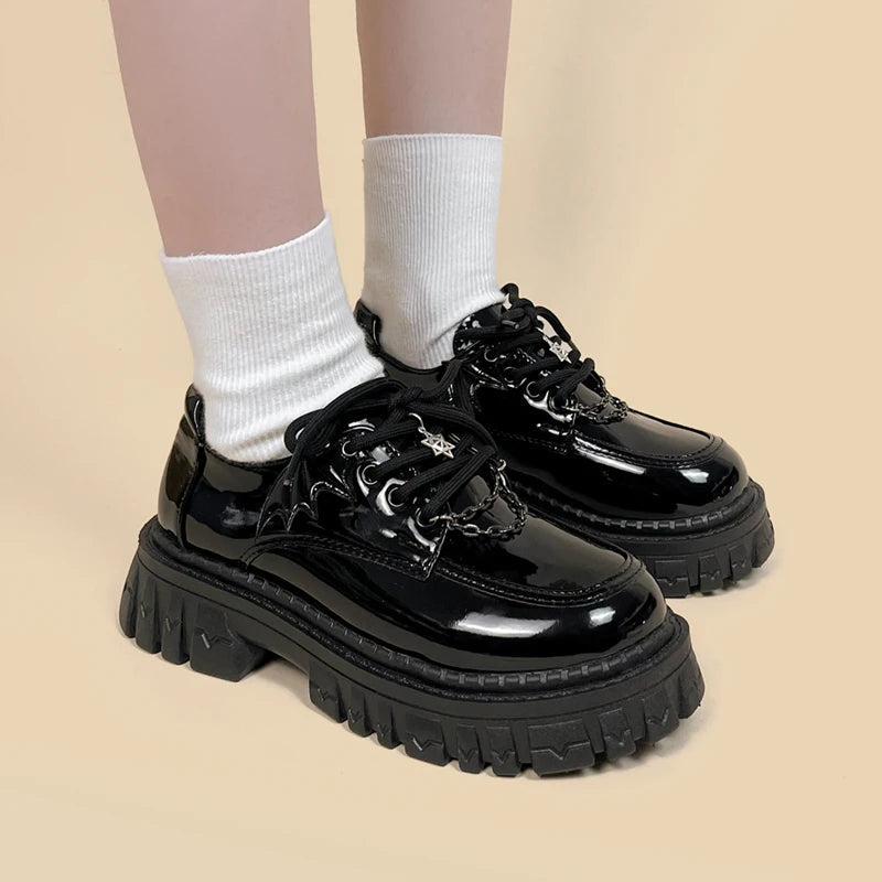 Grunge Aesthetic Bat Wings Platform Oxford Shoes for Y2K Style and Edgy Outfits