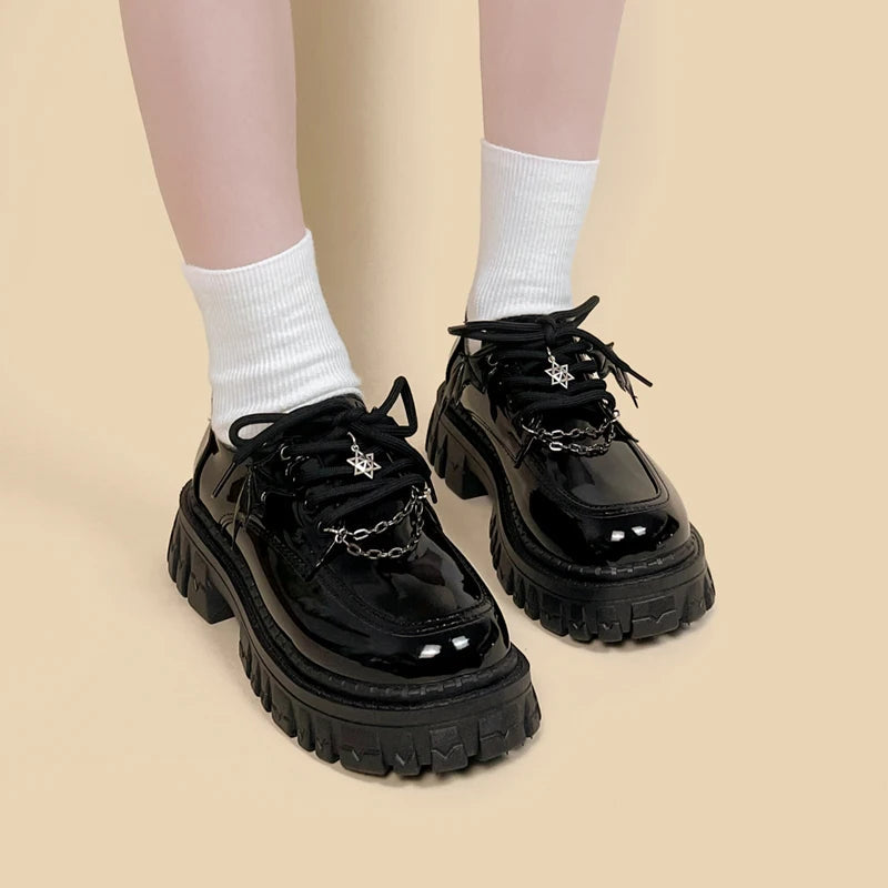 Grunge Aesthetic Bat Wings Platform Oxford Shoes for Y2K Style and Edgy Outfits