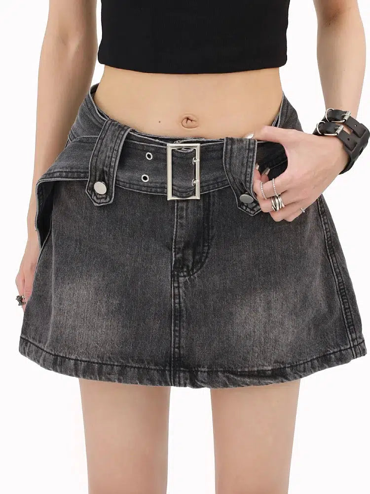 Grunge Aesthetic Buttoned Belt Loop Cargo Mini Skirt for Trendy Y2K Outfits