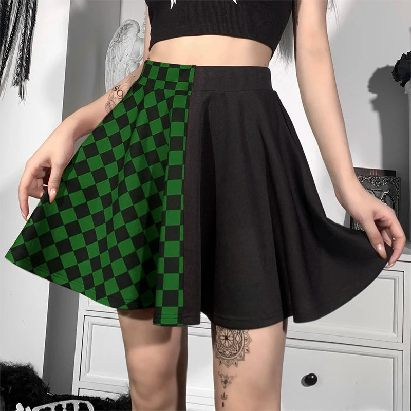 Grunge Aesthetic Checked A-Line Mini Skirt for Y2K Fashion Lovers