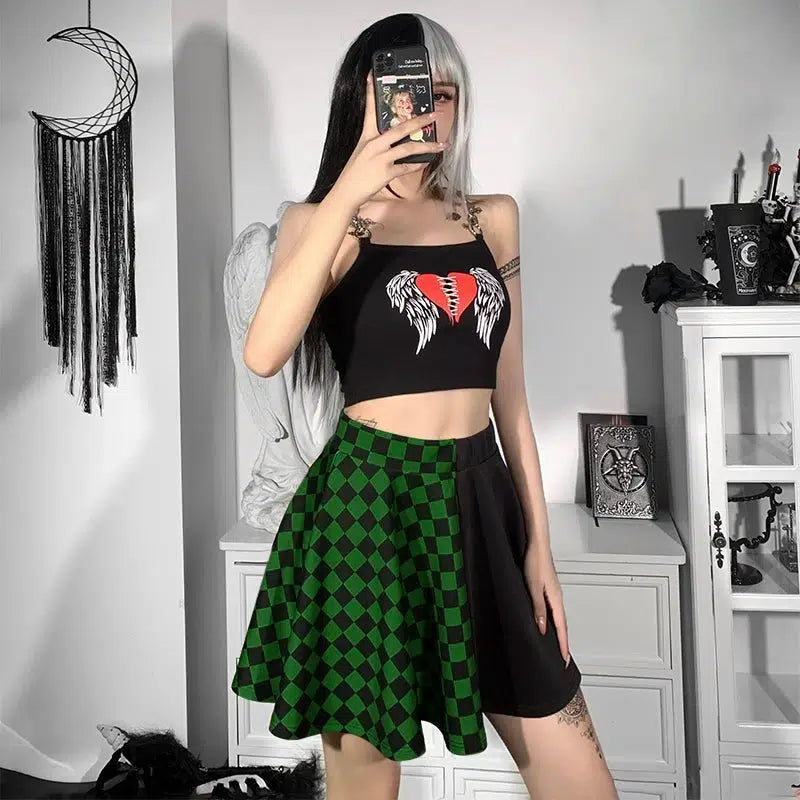 Grunge Aesthetic Checked A-Line Mini Skirt for Y2K Fashion Lovers