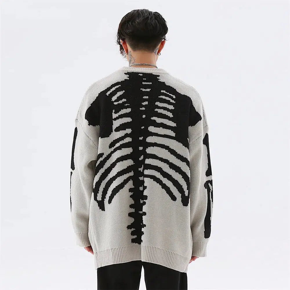 Grunge Aesthetic Skeleton Knitted Sweater for Y2K Fashion Lovers