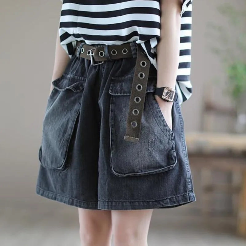 Grunge Aesthetic Wide Denim Shorts for Y2K Style Outfits and Casual Looks