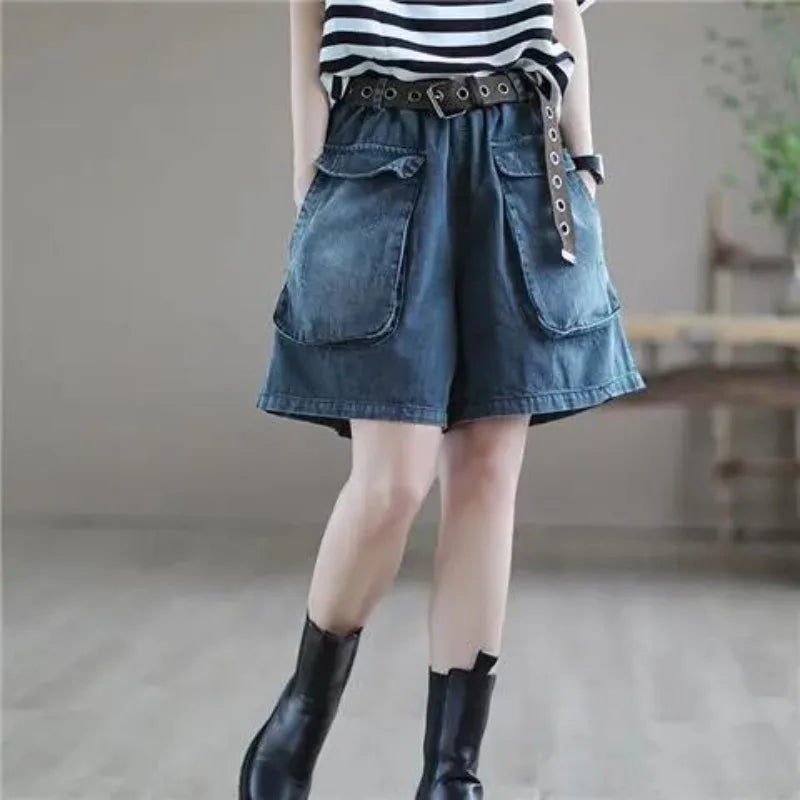 Grunge Aesthetic Wide Denim Shorts for Y2K Style Outfits and Casual Looks