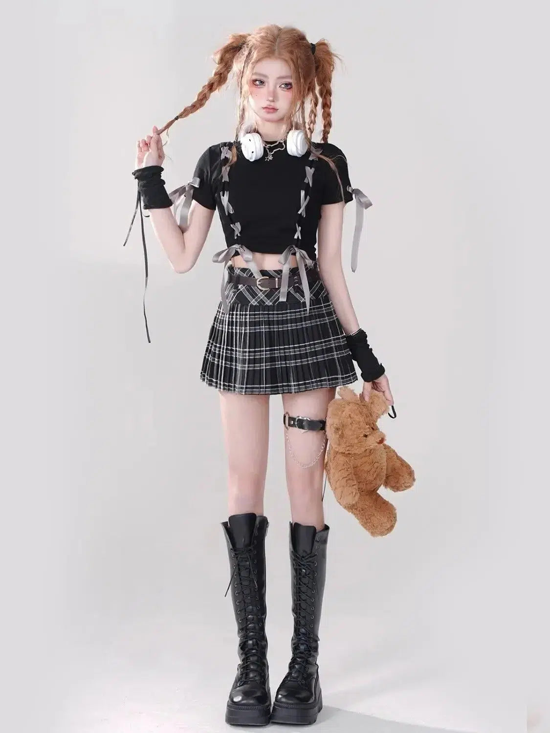 Grunge Coquette Lace-Up Crop Top: Y2K Aesthetic Cute Top for Edgy Fashion Lovers