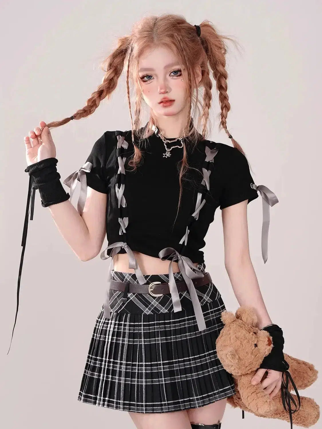 Grunge Coquette Lace-Up Crop Top: Y2K Aesthetic Cute Top for Edgy Fashion Lovers