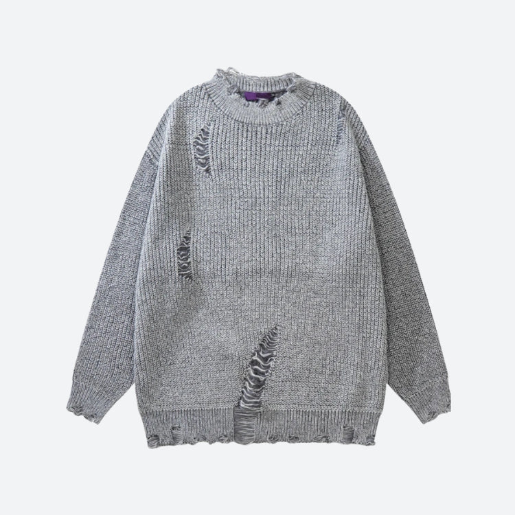 Grunge Distressed Knitted Sweater - Y2K Aesthetic Cozy Top for Edgy Fashion Lovers