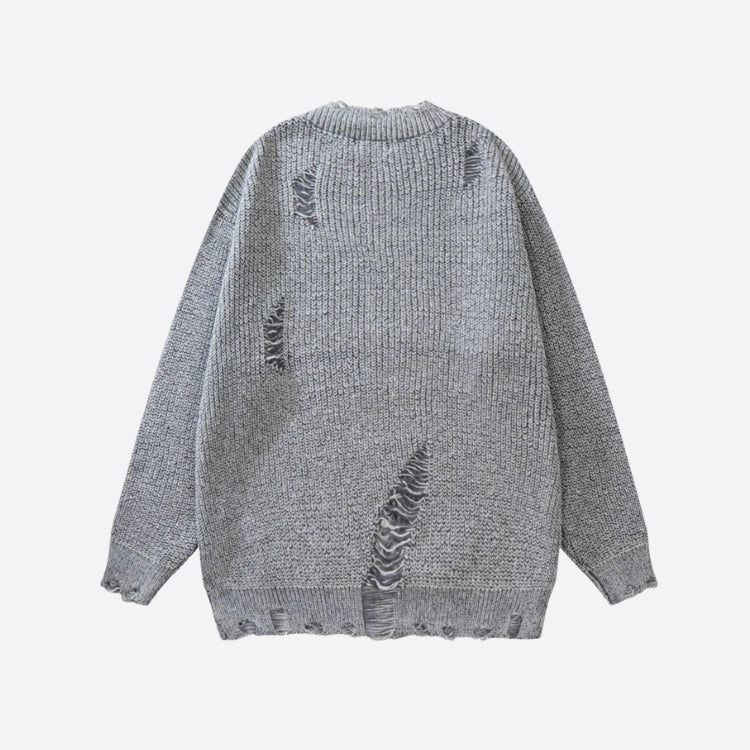 Grunge Distressed Knitted Sweater - Y2K Aesthetic Cozy Top for Edgy Fashion Lovers