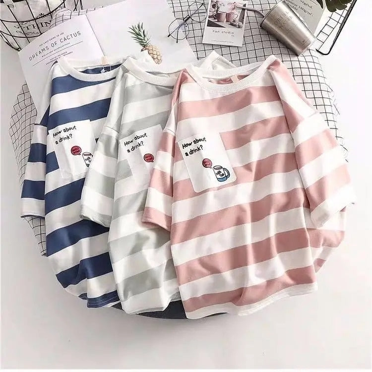 Harajuku Fashion Striped T-Shirt - Y2K Aesthetic Cute Top for Trendy Outfits