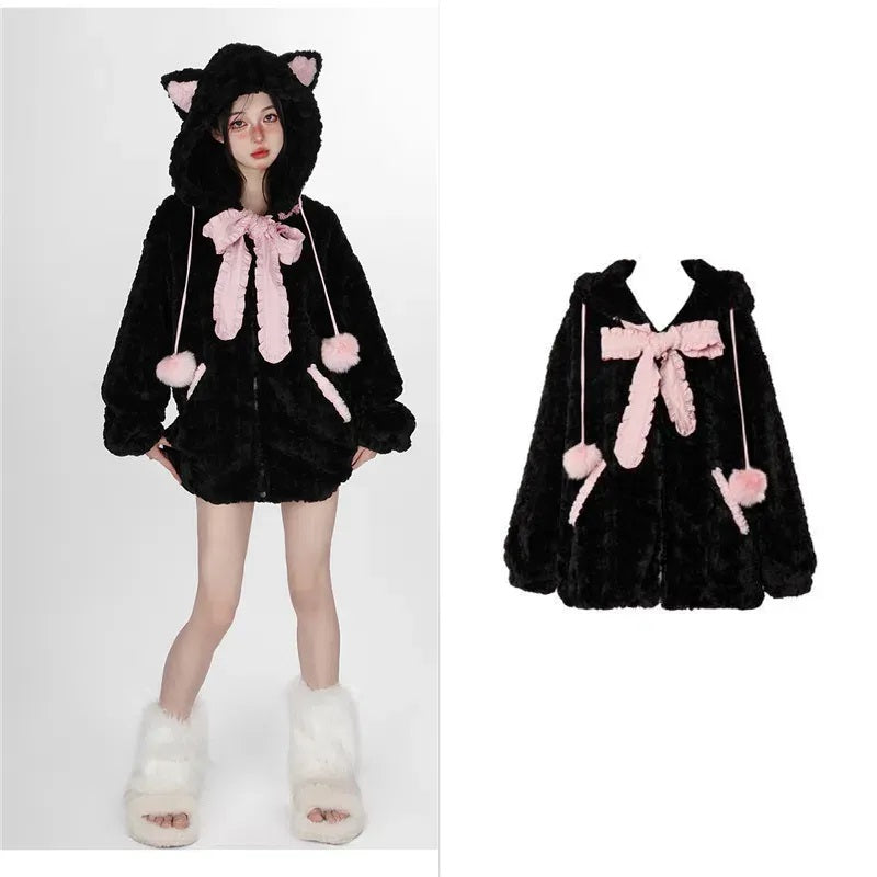 Harajuku Goth Cat Ears Coat - Y2K Aesthetic Outerwear for Edgy Fashion Lovers