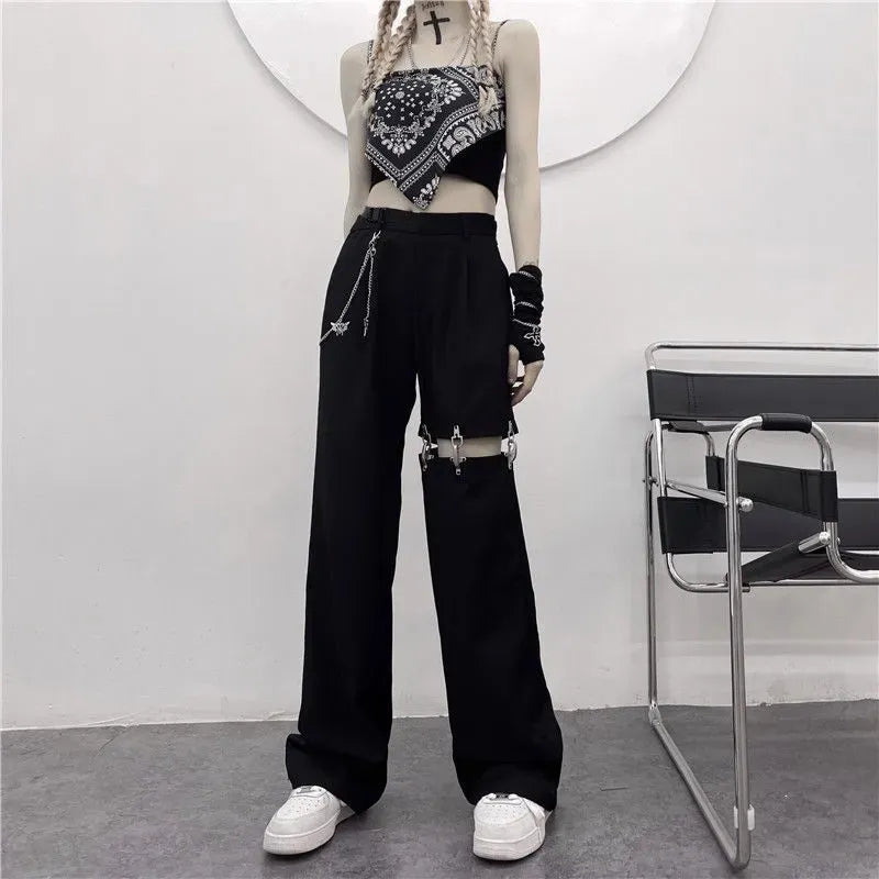 Harajuku Goth Chain Pants - Y2K Grunge Aesthetic for Edgy Fashion Lovers