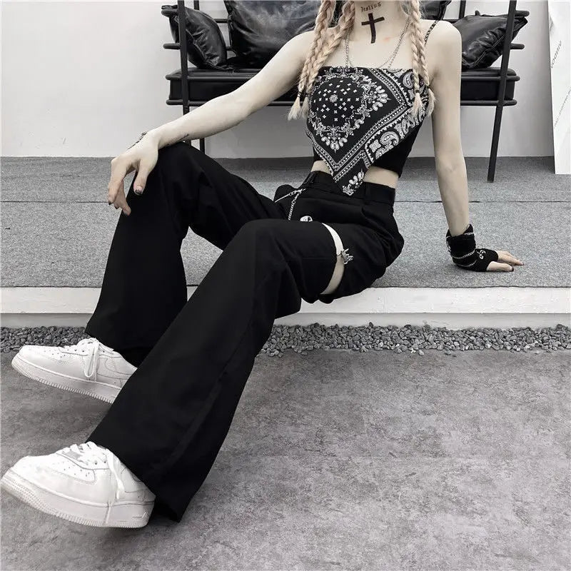 Harajuku Goth Chain Pants - Y2K Grunge Aesthetic for Edgy Fashion Lovers