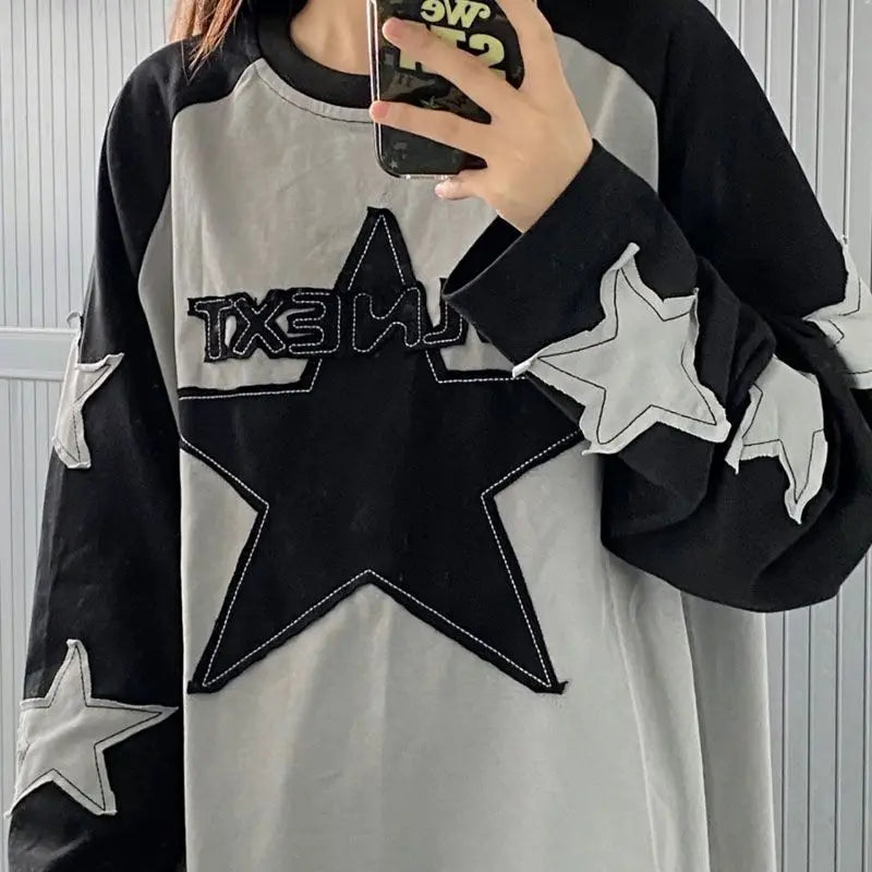 Harajuku Star Grunge Aesthetic Hoodie - Y2K Fashion for Edgy Style Enthusiasts