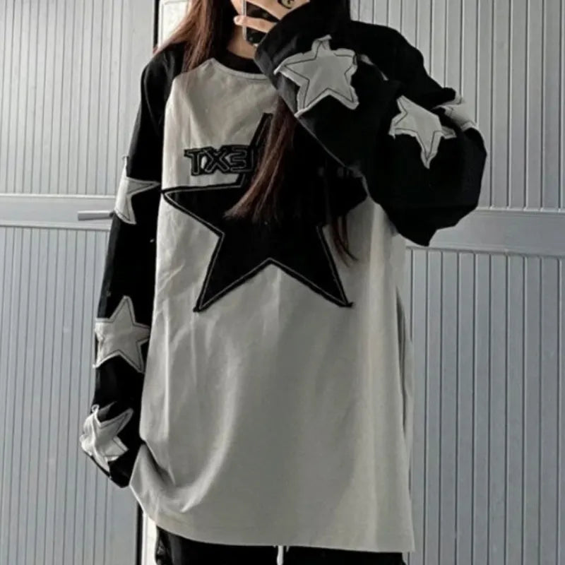 Harajuku Star Grunge Aesthetic Hoodie - Y2K Fashion for Edgy Style Enthusiasts