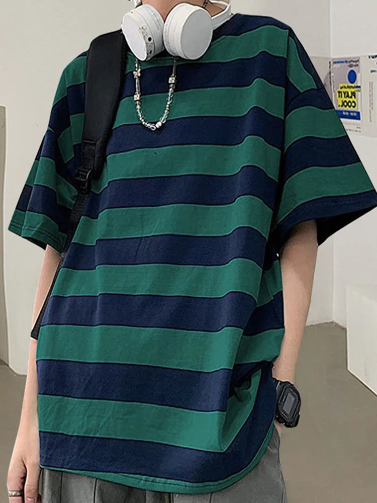 Harajuku Striped Oversized T-Shirt - Y2K Aesthetic Cute Top for Comfy Street Style