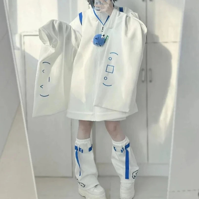 Harajuku Y2K Aesthetic White Outfit Set - Cozy Cardigan & Trendy Leg Warmers