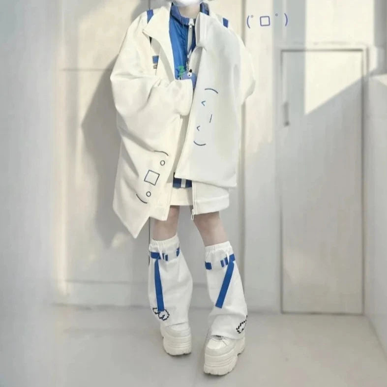 Harajuku Y2K Aesthetic White Outfit Set - Cozy Cardigan & Trendy Leg Warmers