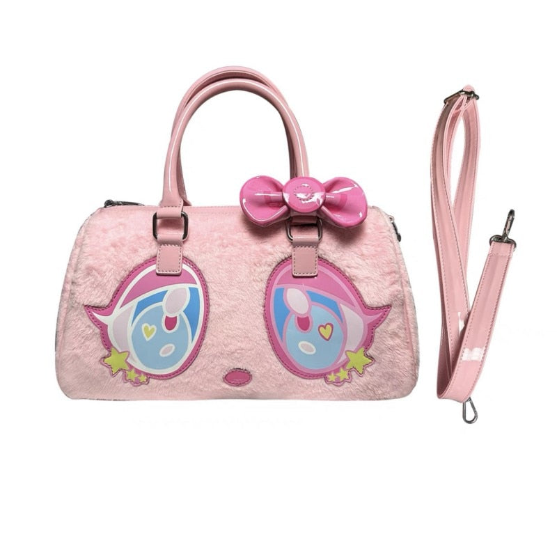 Harajuku Y2K Kawaii Aesthetic Faux Fur Bag with Anime Eyes for Trendy Outfits