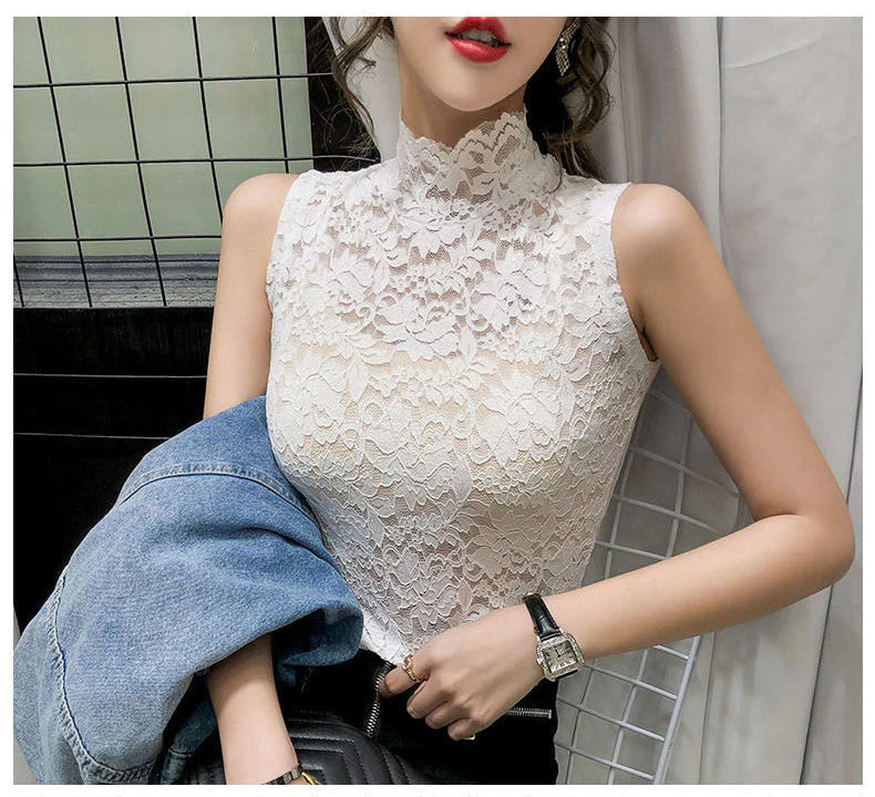 High Stand Collar Lace Sleeveless Top - Y2K Fashion Cute Aesthetic for Stylish Outfits