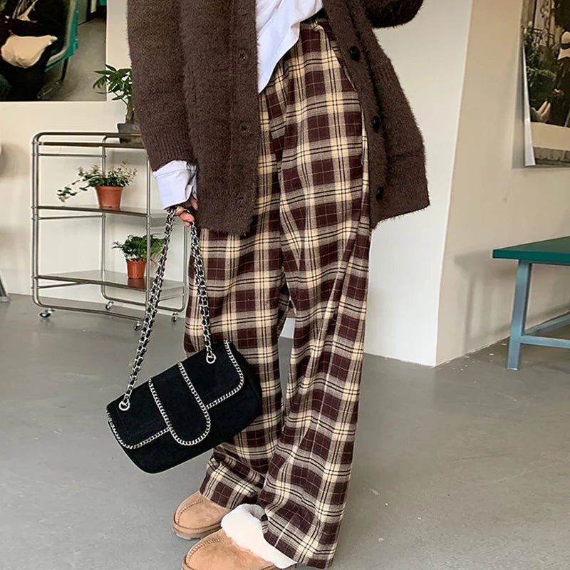 High Waist Plaid Pants - Y2K Aesthetic Grunge Style Trousers for Trendy Outfits