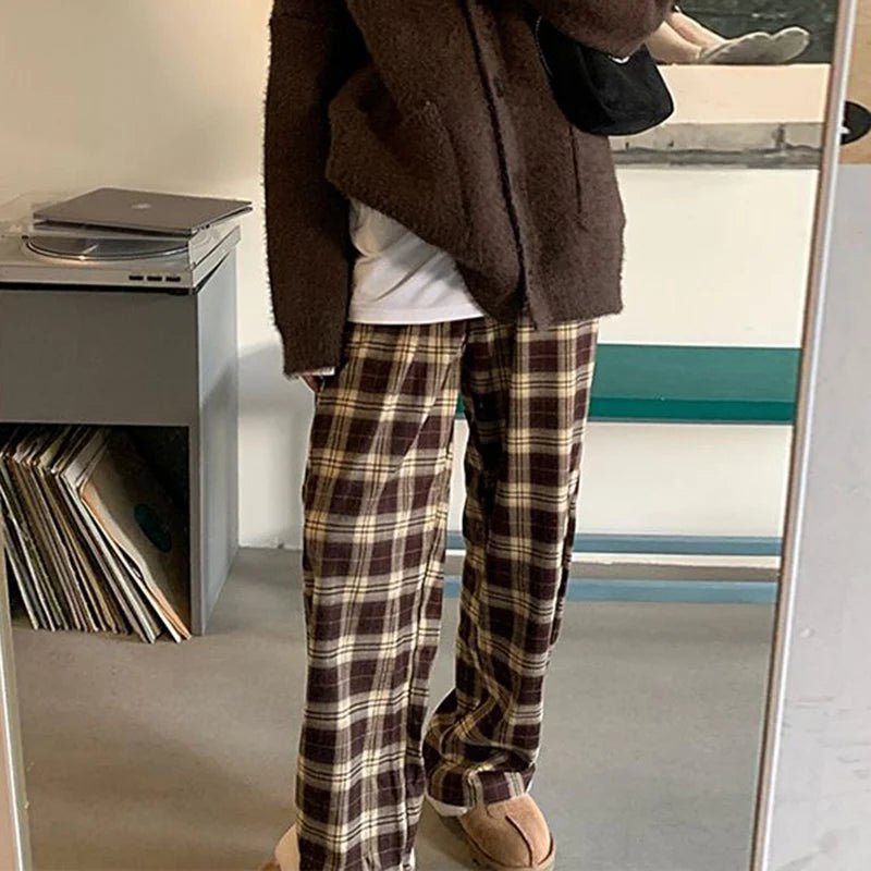 High Waist Plaid Pants - Y2K Aesthetic Grunge Style Trousers for Trendy Outfits