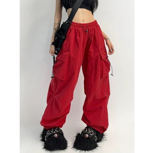 High-Waisted Cargo Track Pants for Y2K Aesthetic and Grunge Style Outfits