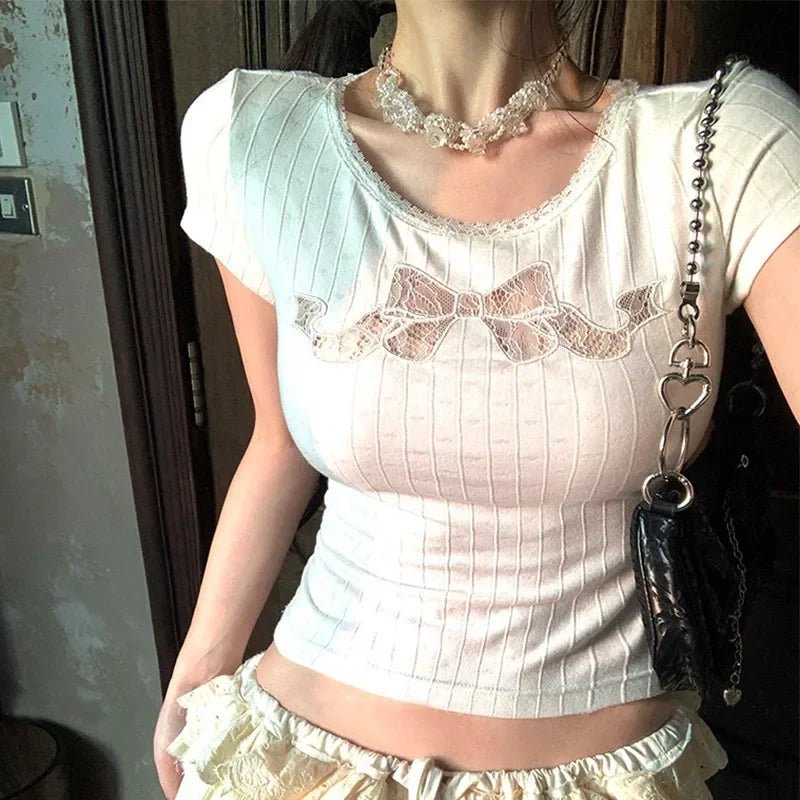 Hollow Out Cotton Top - Y2K Aesthetic Cute Crop Top for Coquette and Grunge Styles