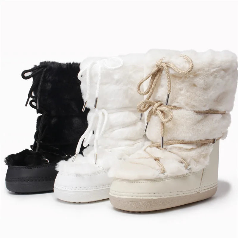 Kawaii Aesthetic Coquette Women's White Winter Boots for Y2K Fashion Lovers