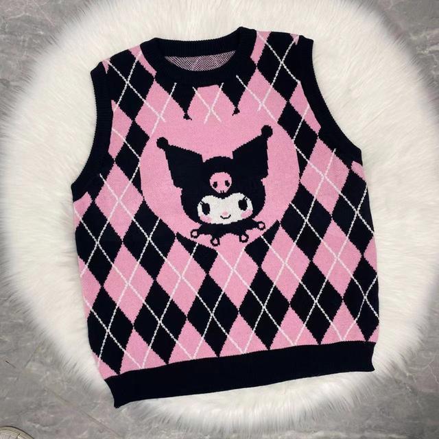 Kawaii Aesthetic Kuromi Argyle Sweater Vest for Cozy Y2K Fashion Looks