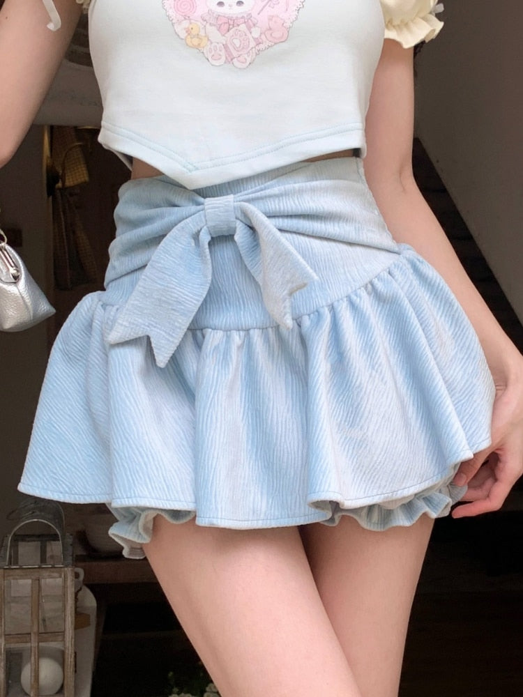 Kawaii Aesthetic Pastel Chiffon V Waist Micro Skirt Bloomers for Y2K Fashion Lovers