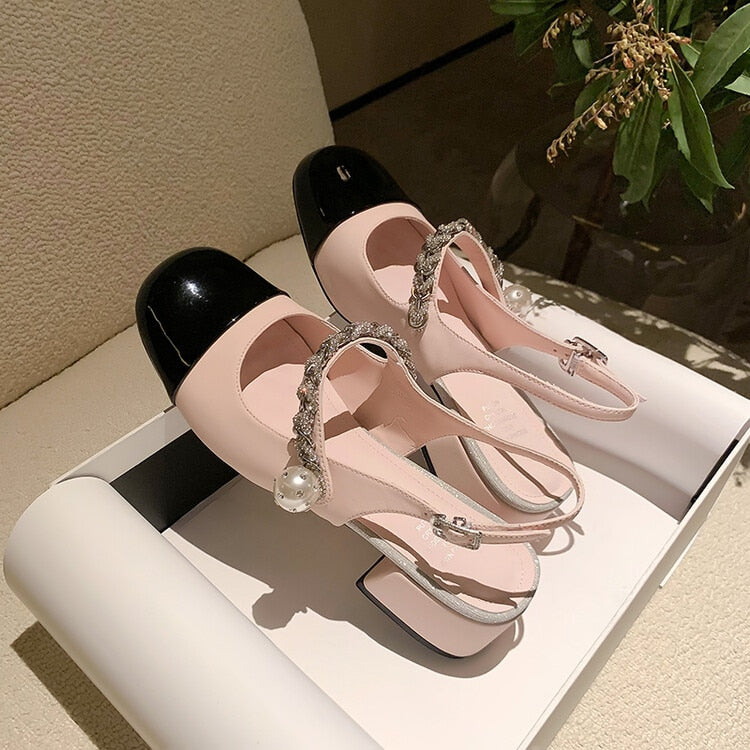 Kawaii Aesthetic Slingback Low Heel Shoes in Baby Pink - Jang Wonyoung Inspired Old Money Style