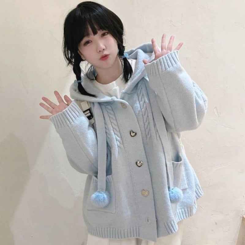 Kawaii Aesthetic Soft Girl Oversized Cozy Knit Cardigan in Japanese Sweet Lolita Style