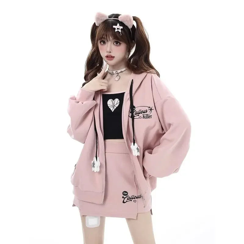 Kawaii Aesthetic Y2K Zipper Hoodie for Cute and Comfy Street Style Fashion