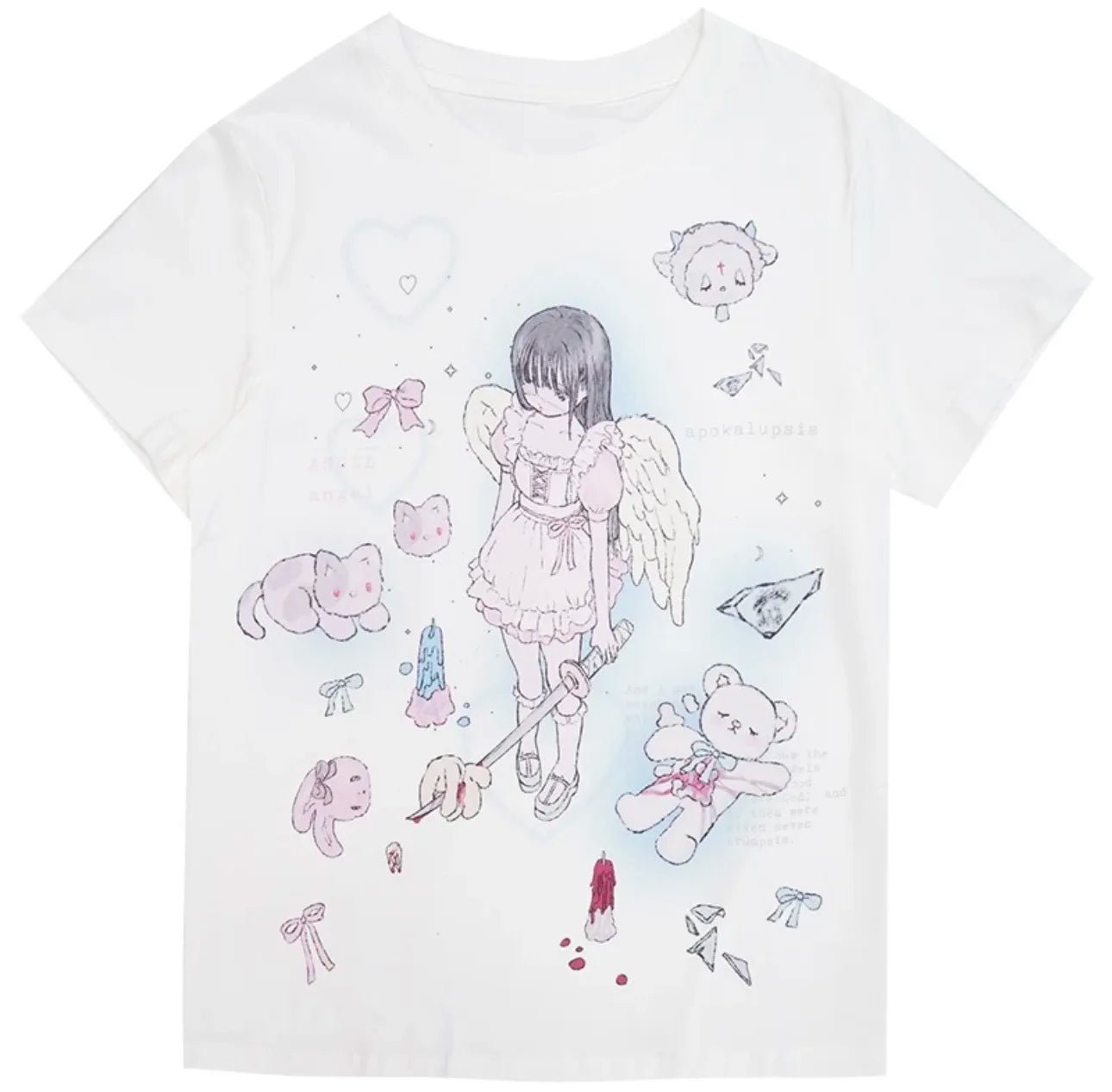 Kawaii Angel Print Tee - Adorable Y2K Aesthetic Top for Cute Outfits and Comfy Style