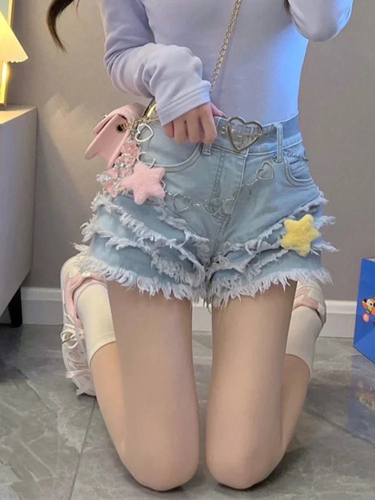 Kawaii Blue Denim Cargo Shorts for Y2K Aesthetic Outfits and Cute Summer Looks