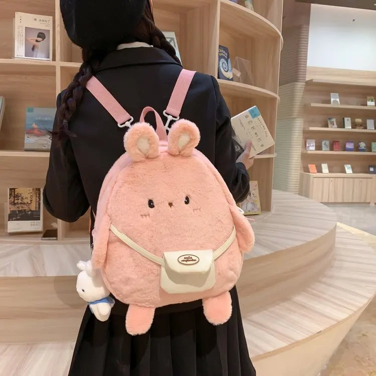 Kawaii Cartoon Plush Rabbit Backpack - Cute Aesthetic Bag for Y2K and Coquette Style