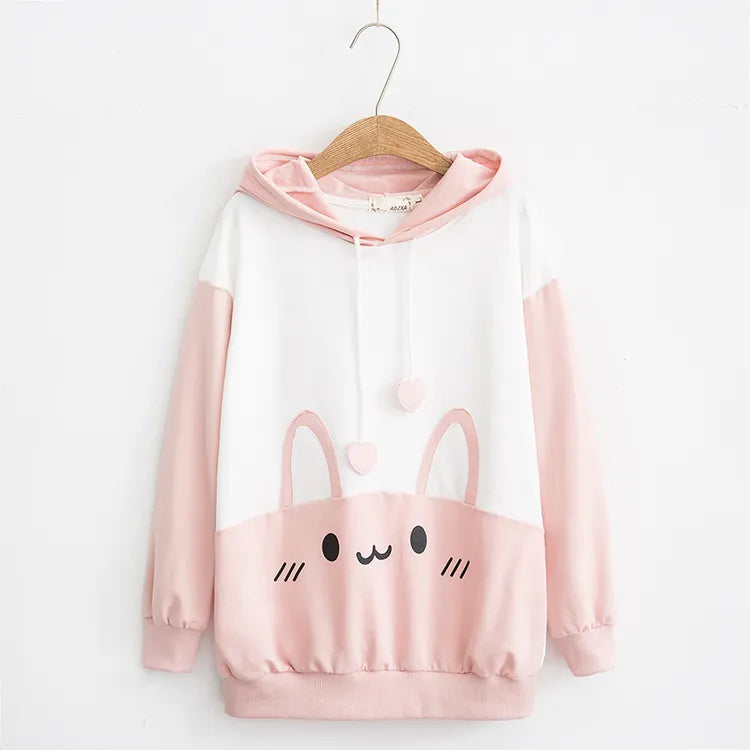 Kawaii Cat Graphic Hoodie - Cute Y2K Style Pullover for Cozy Aesthetic Outfits