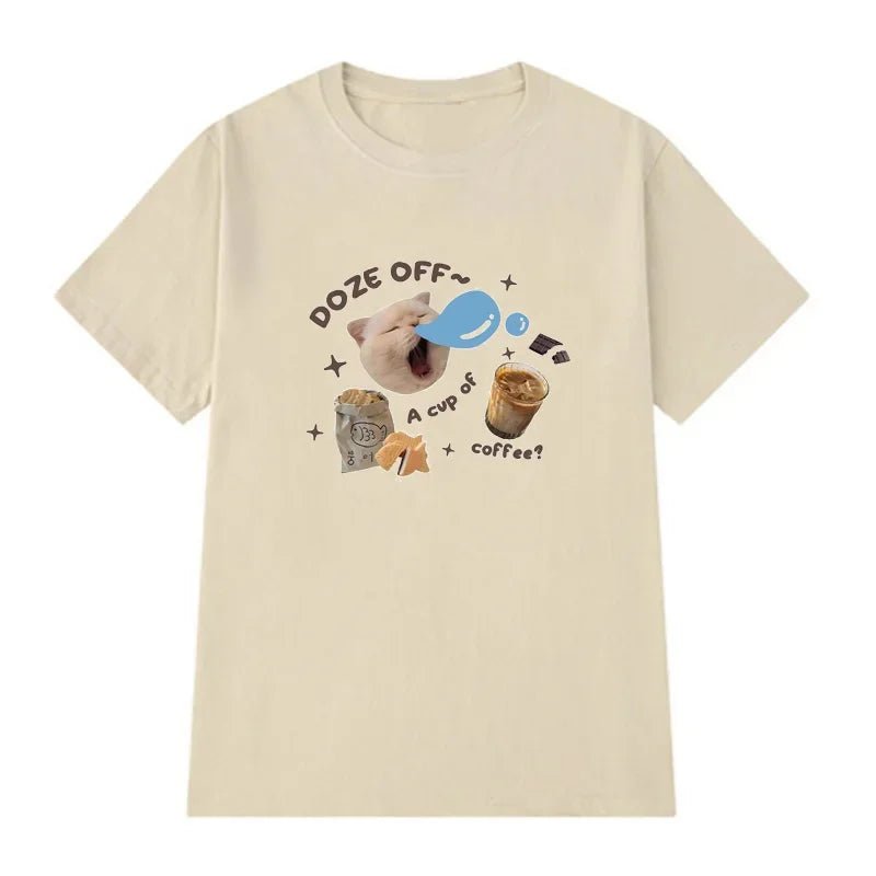 Kawaii Cat Print Graphic Tee - Adorable Y2K Aesthetic Top for Cute Outfits