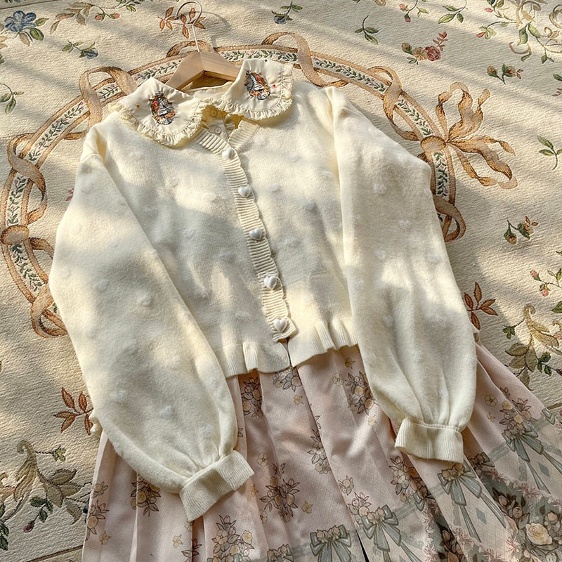 Kawaii Coquette Pastel Heart Print Cardigan - Sweet Lolita Aesthetic Fashion Top