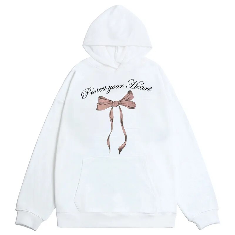 Kawaii Coquette Protect Your Heart Pink Bow Y2K Aesthetic Hoodie for Cute Outfits