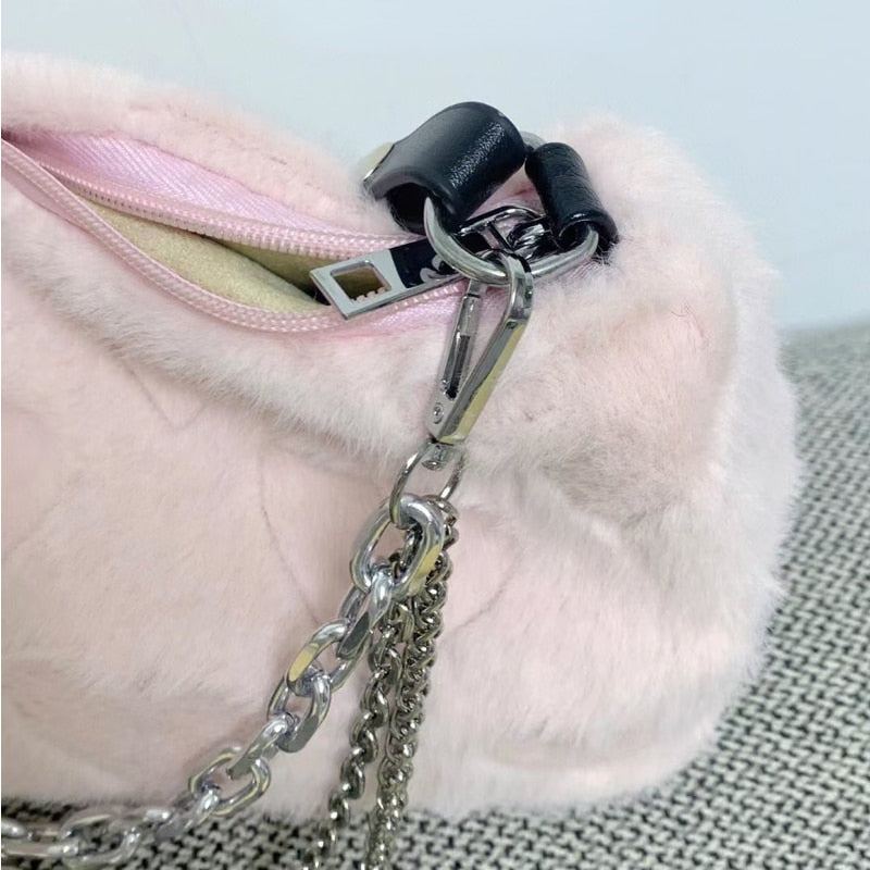 Kawaii Coquette Y2K Baby Pink Heart Fur Shoulder Bag - Harajuku Aesthetic Fashion Accessory