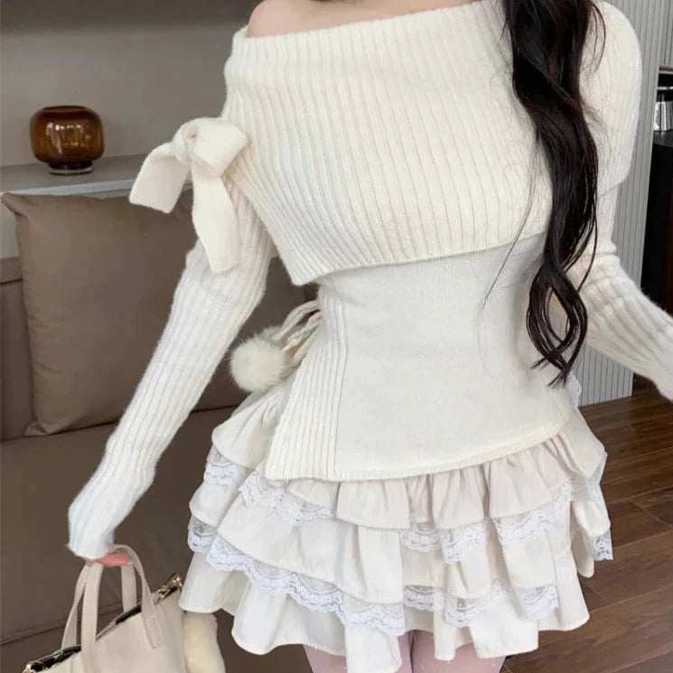 Kawaii Cozy Sweater & Mini Skirt Set - Adorable Y2K Fashion Outfit for Cute Aesthetics