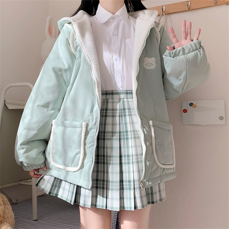 Kawaii Double-Sided Jacket for Y2K Fashion Lovers - Cute & Comfy Aesthetic Outerwear