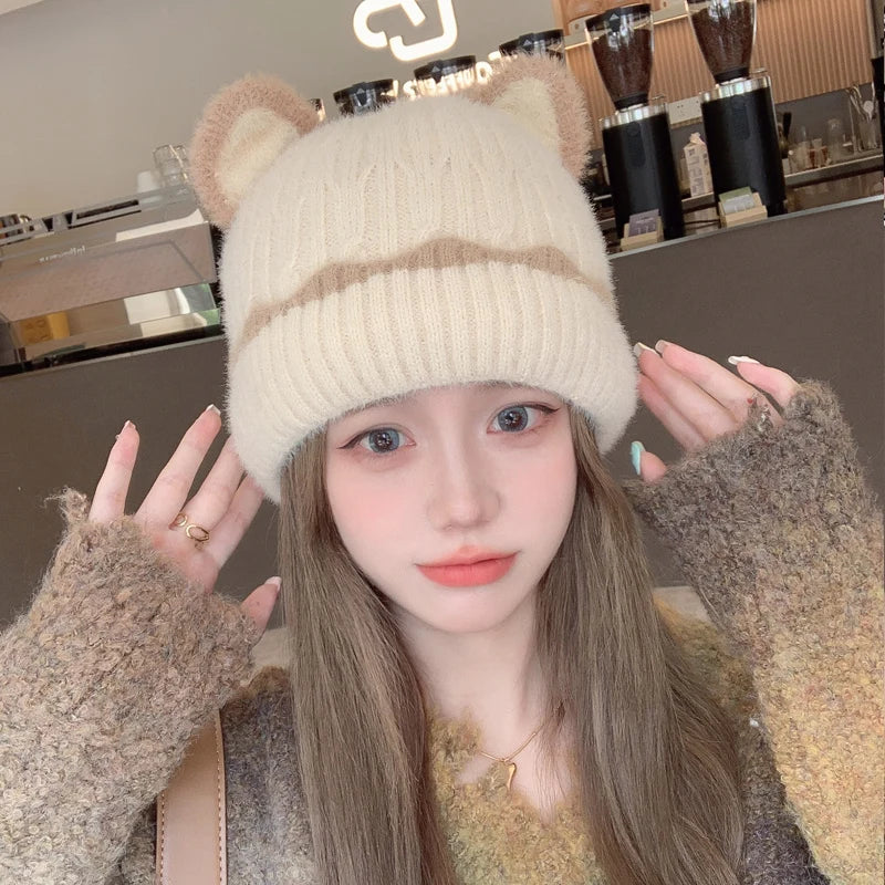 Kawaii Ears Winter Hat - Cute Cozy Accessory for Y2K Aesthetic and Soft Girl Style