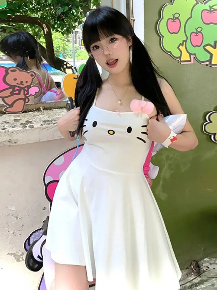 Kawaii Fashion Hello Kitty Dress in White - Adorable Y2K Aesthetic Outfit for Cute Style